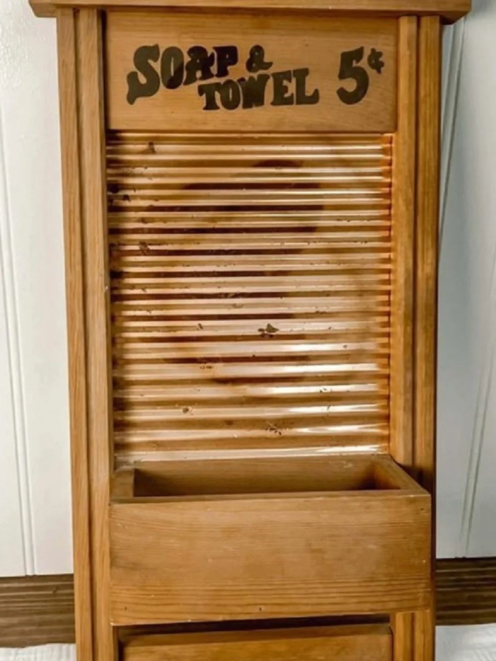 Vintage Washboard Wall Decor Soap & Towel 5¢ Wood Rustic Farmhouse
